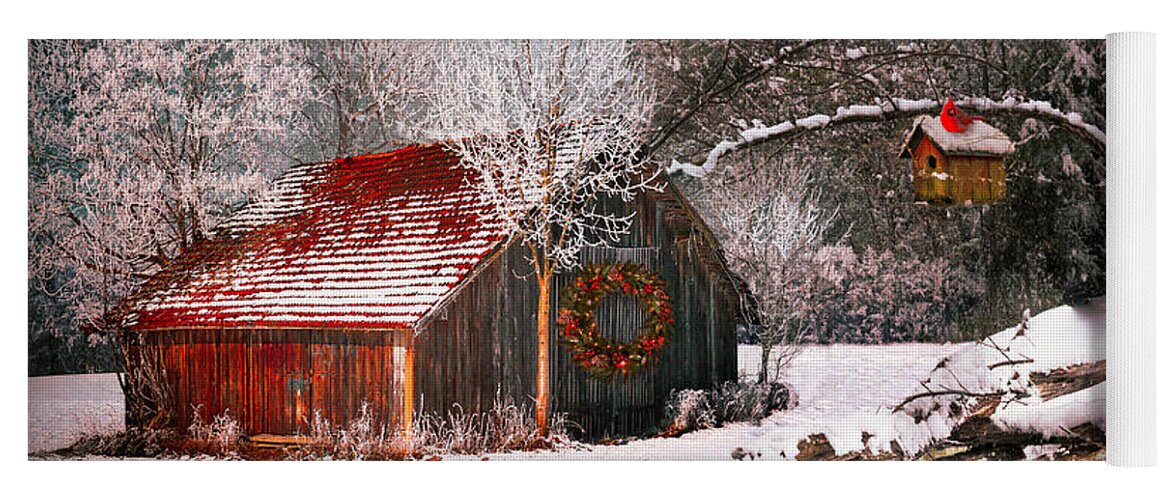Barn Yoga Mat featuring the photograph Sunset Barn in the Snow by Debra and Dave Vanderlaan