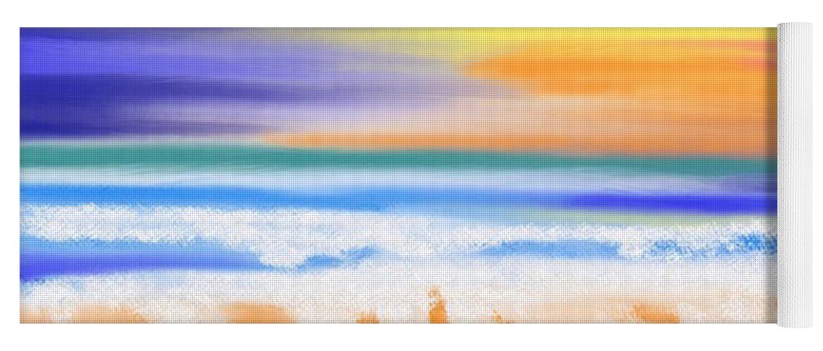 Beach Yoga Mat featuring the digital art Sunset beach by Elaine Hayward