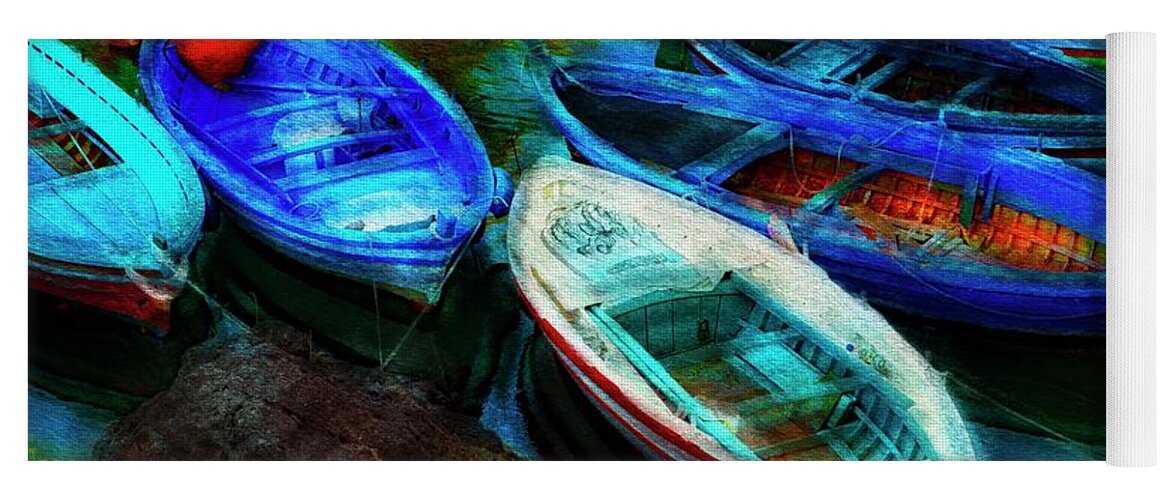 Rowboat Yoga Mat featuring the photograph Five boats at sunset by Al Fio Bonina