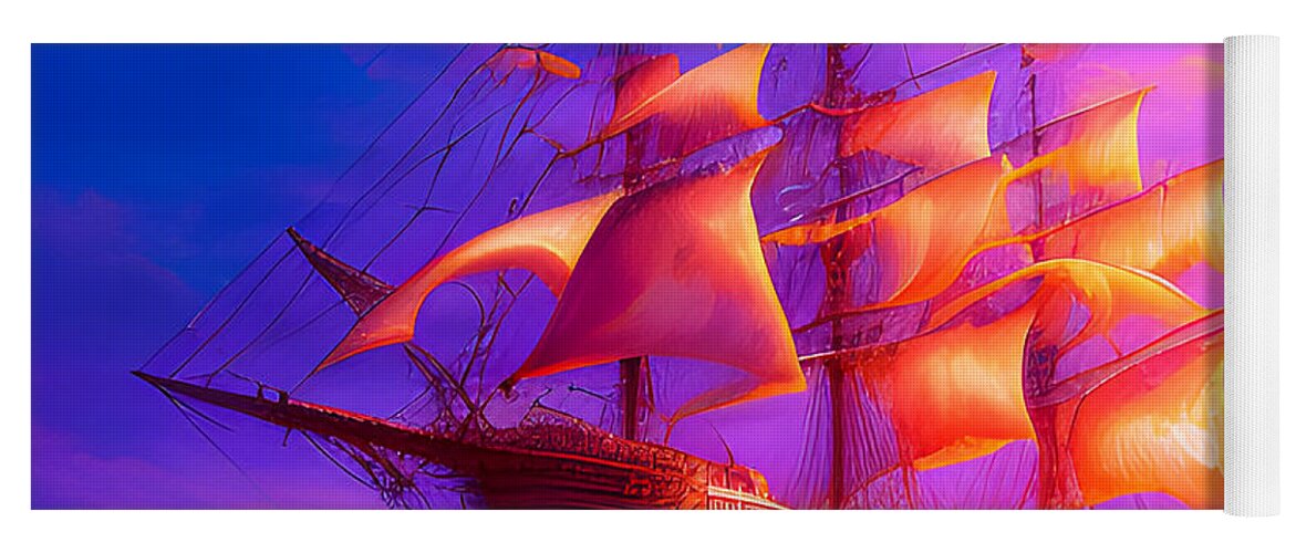 Ghost Ship Yoga Mat featuring the digital art Sunset Ghost Ship by Lisa Pearlman