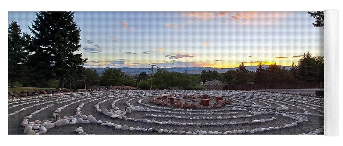 Labyrinth Yoga Mat featuring the digital art Sunset Labyrinth Colorado by Marlene Besso