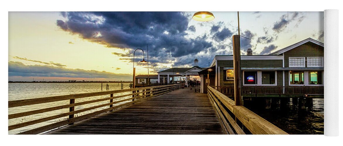 Boats Yoga Mat featuring the photograph Sunset Lights at the Dock Jekyll Island by Debra and Dave Vanderlaan