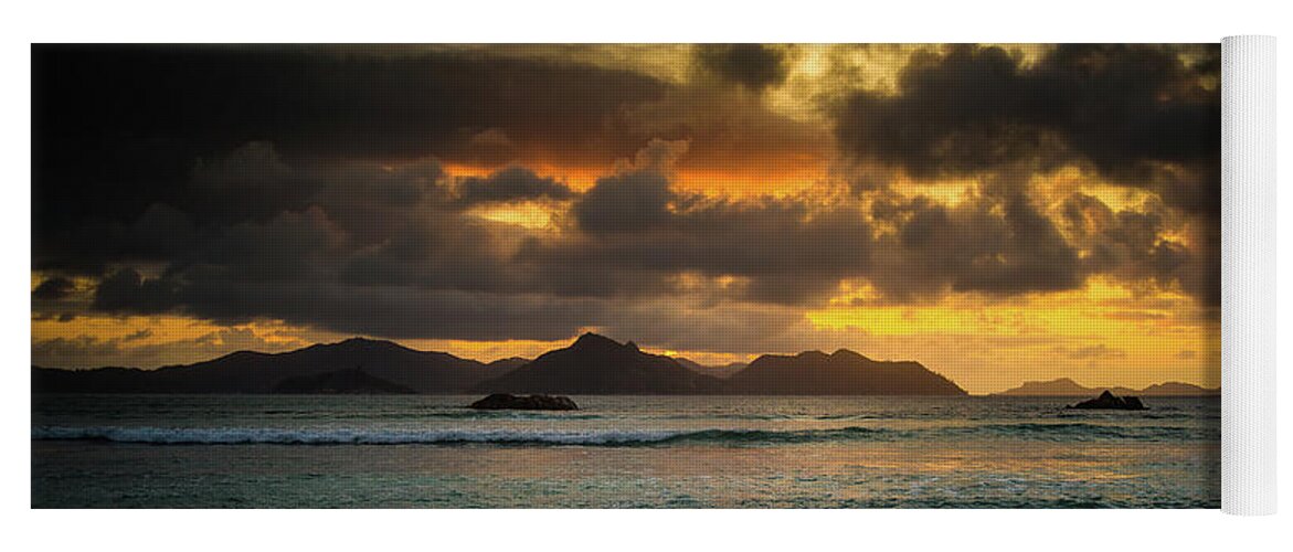 Background Yoga Mat featuring the photograph Sunset on Praslin Island by Jean-Luc Farges