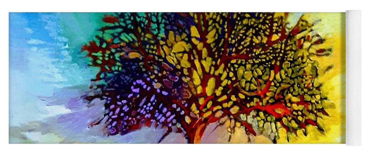 Oak Tree Yoga Mat featuring the painting Sunset on the old Oak Tree by Marysue Ryan