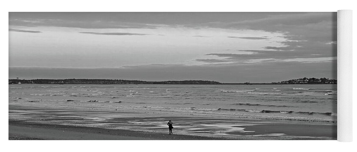 Revere Yoga Mat featuring the photograph Sunset over Nahant From Revere Beach Revere MA Black and White by Toby McGuire