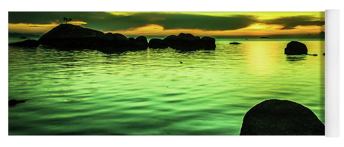 Sunset Yoga Mat featuring the photograph Sunset Rock by Josu Ozkaritz