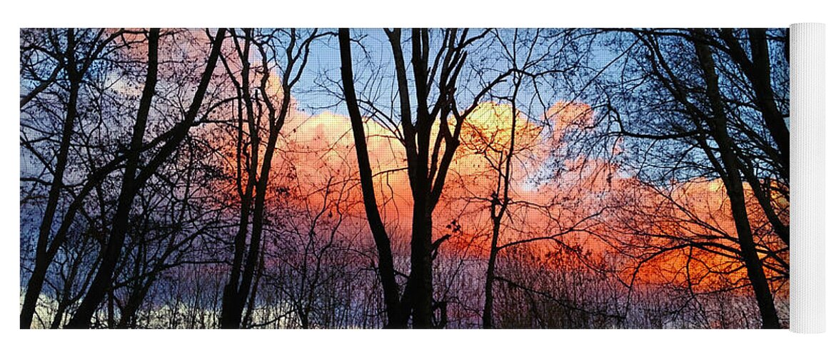 Nature Yoga Mat featuring the photograph Sunset Through the Woods by Ally White