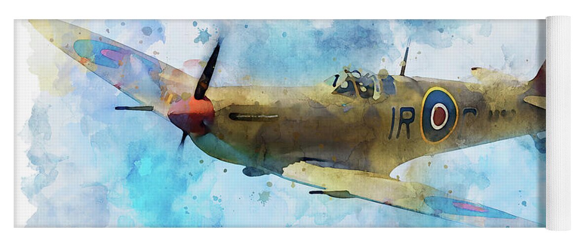 Spitfire Yoga Mat featuring the painting Supermarine Spitfire in flight, 04 by AM FineArtPrints
