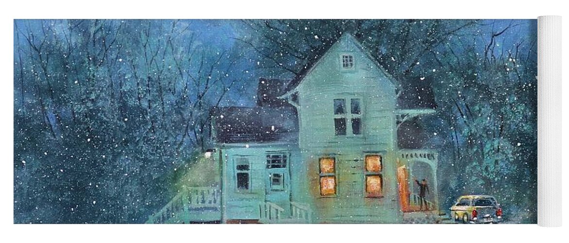 Winter Scene Yoga Mat featuring the painting Suppertime At The Farm by Tom Shropshire