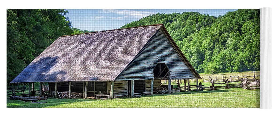 Barn Yoga Mat featuring the photograph Supported Cantilevered Barn - Smoky Mountains by Susan Rissi Tregoning