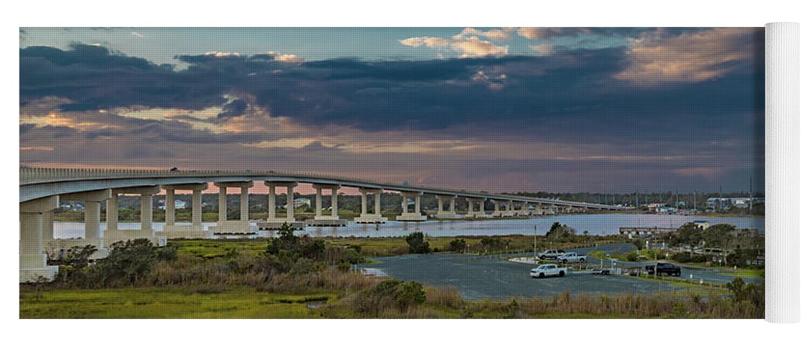 Surf Yoga Mat featuring the photograph Surf City Bridge Sunset by Betsy Knapp