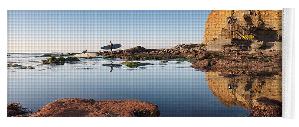 San Diego Yoga Mat featuring the photograph Surfers Reflected in Water at Ocean Beach by William Dunigan