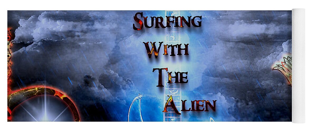 Surfing With The Alien Yoga Mat featuring the digital art Surfing With The Alien by Michael Damiani