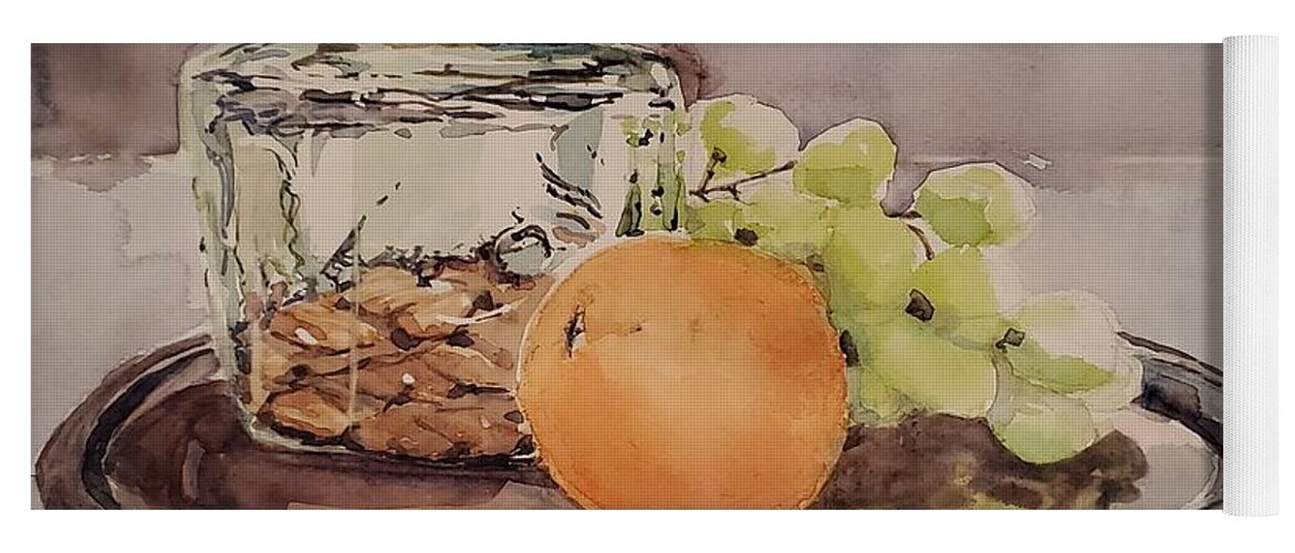 Still Life Yoga Mat featuring the painting Sustenance on a Silver Platter by Sheila Romard