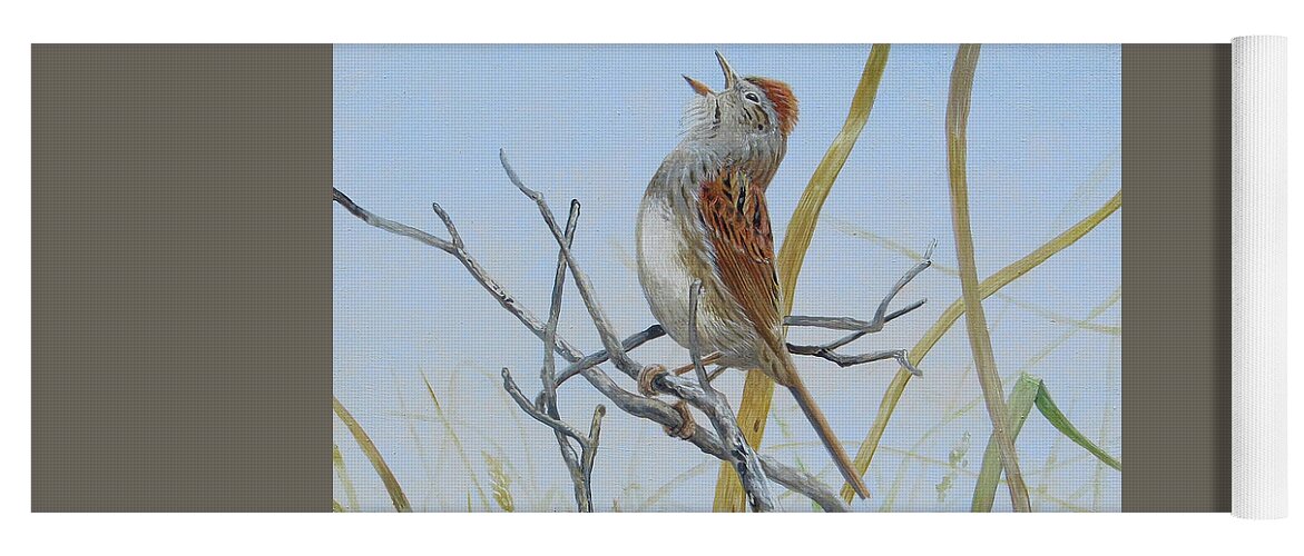 Swamp Sparrow Yoga Mat featuring the painting Swamp Sparrow Singing by Barry MacKay