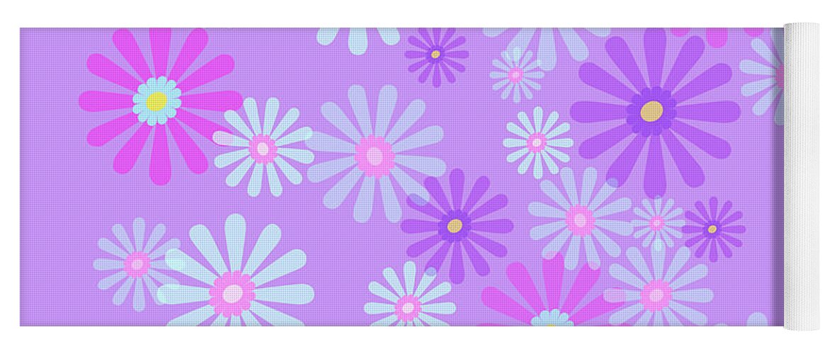 Pink Yoga Mat featuring the digital art Sweet Purple Daisies of Spring by Marianne Campolongo