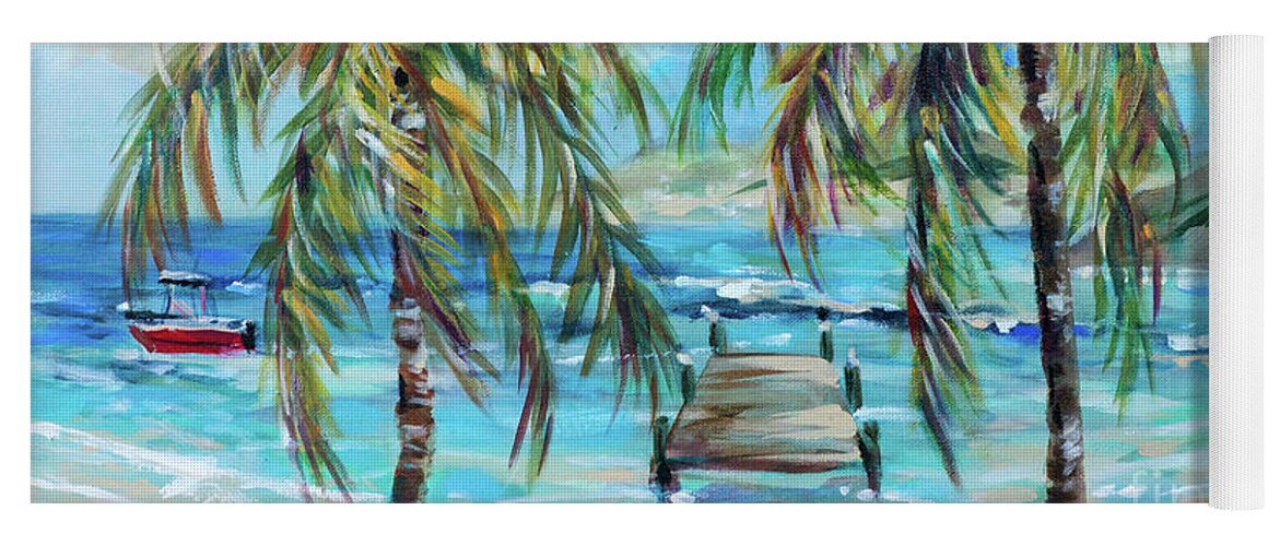 Ocean Yoga Mat featuring the painting Swimming Dock at Turtle Bay by Linda Olsen