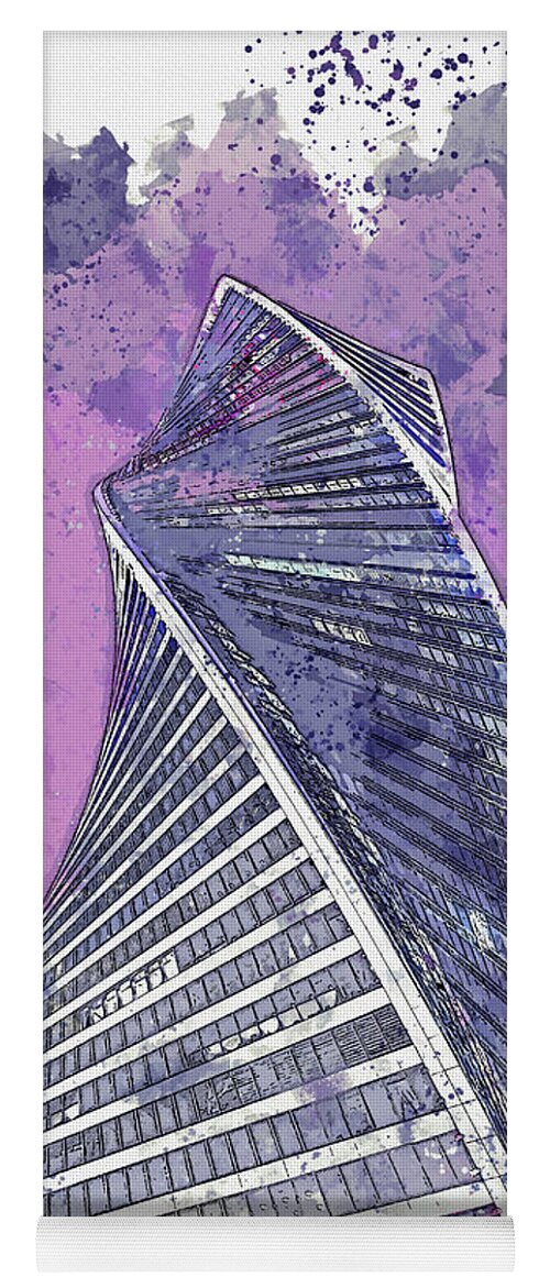 Swirl Yoga Mat featuring the painting Swirling Building 3, ca 2021 by Ahmet Asar, Asar Studios by Celestial Images