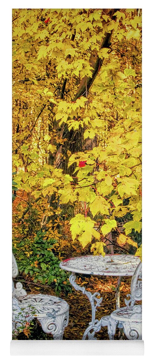Autumn Yoga Mat featuring the photograph Table for Two in Autumn by Ola Allen