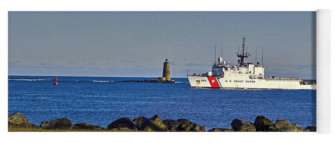 Uscgc Tahoma Yoga Mat featuring the photograph Tahoma Passes Whaleback Lighthouse by Steve Brown