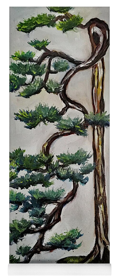 Bonsai Yoga Mat featuring the painting Tall Cascading Bonsai Tree by Roxy Rich