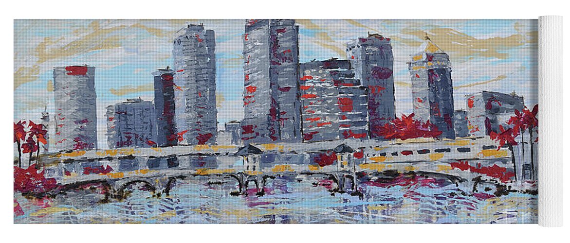  Yoga Mat featuring the painting Tampa Downtown Skyline by Jyotika Shroff