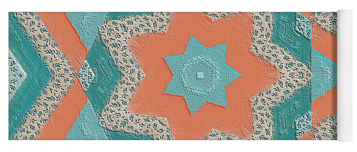 Pattern< Stars Yoga Mat featuring the digital art Teal and Peach Stars by Bonnie Bruno