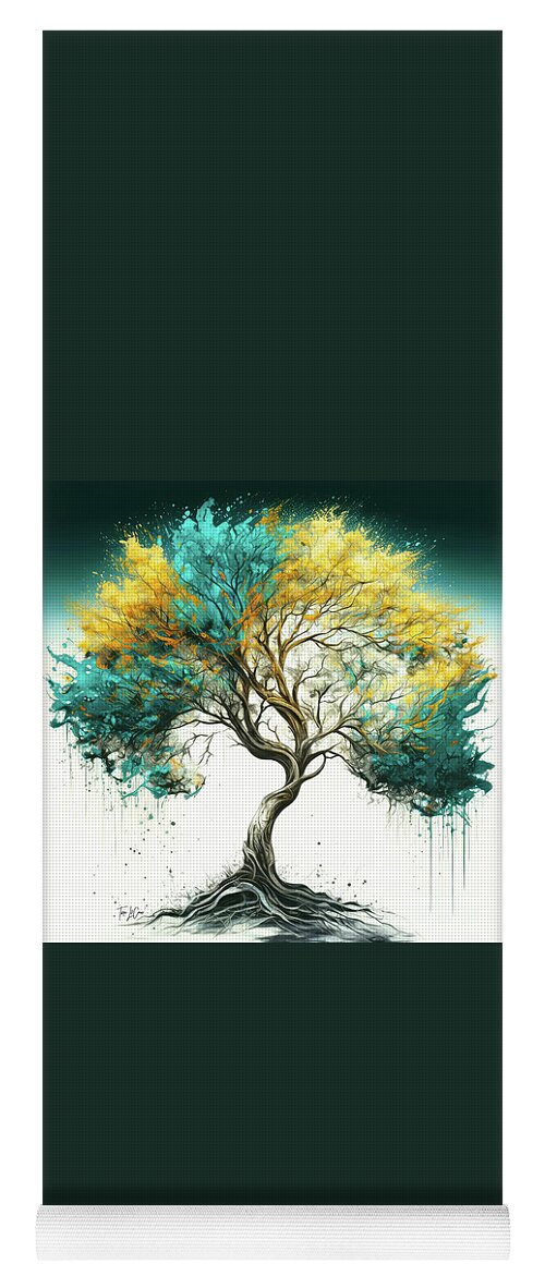 Tree Of Life Yoga Mat featuring the painting Teal And Yellow Tree Of Life by Tina LeCour
