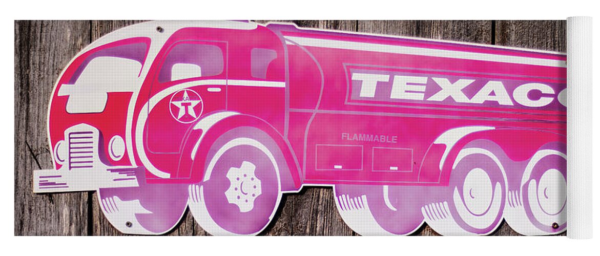 Texaco Yoga Mat featuring the photograph Texaco Gas truck sign by Flees Photos