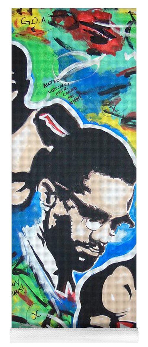 Muhammad Ali Yoga Mat featuring the painting The 3 Ms by Antonio Moore