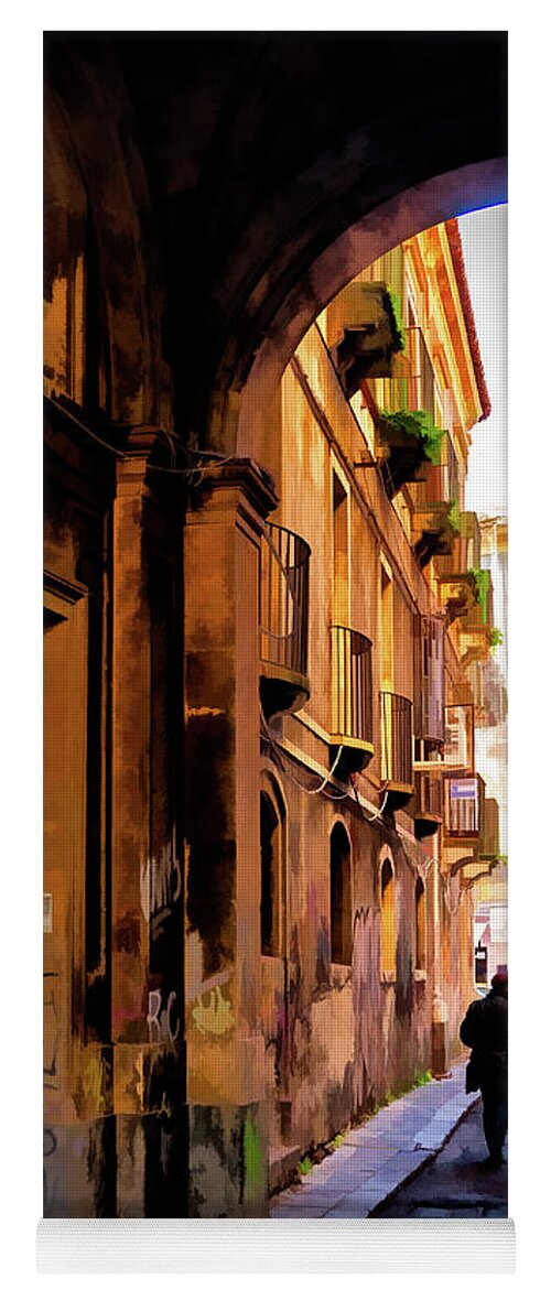 Catania Yoga Mat featuring the photograph The Alley from Teatro Bellini, Catania, Sicily. by Monroe Payne