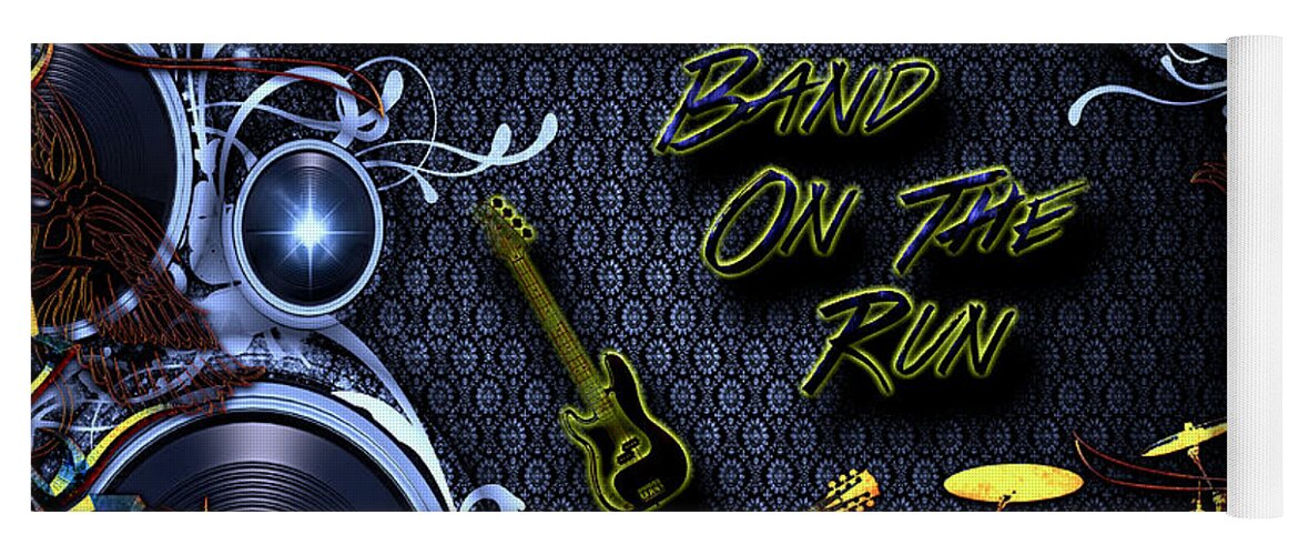Classic Rock Yoga Mat featuring the digital art The Band On The Run by Michael Damiani