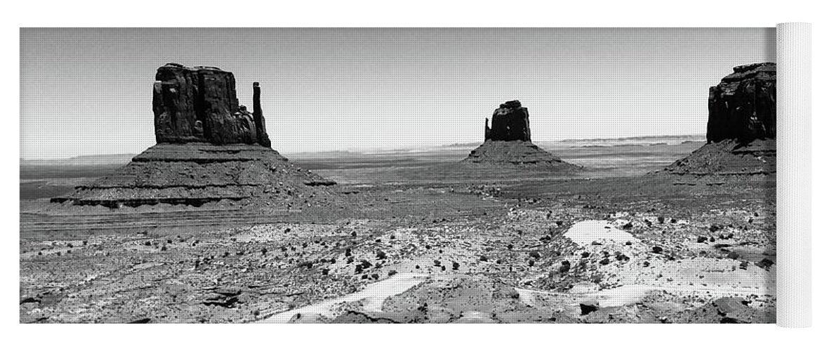 Monument Valley Yoga Mat featuring the photograph The Captivating Mittens of Monument Valley BW by Calvin Boyer