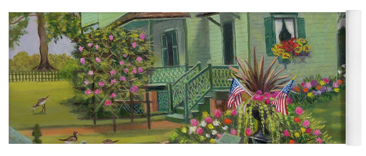 Ocean Gove Yoga Mat featuring the painting The Centennial Cottage, Ocean Grove, New Jersey by Madeline Lovallo