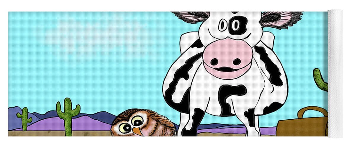 Cow Yoga Mat featuring the digital art The Cow Who Went Looking for a Friend by Christina Wedberg