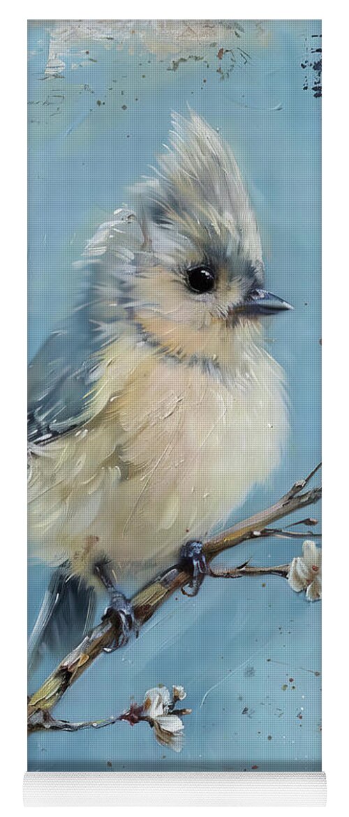 Tufted Titmouse Yoga Mat featuring the painting The Cutest Little Titmouse by Tina LeCour