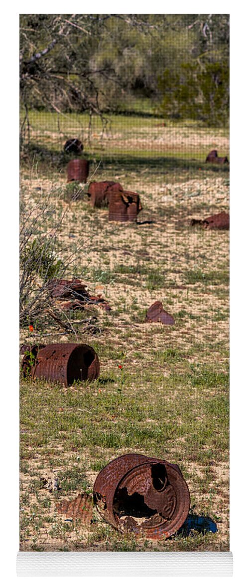 Rusty Yoga Mat featuring the photograph The desert if full with trash by Alessandra RC