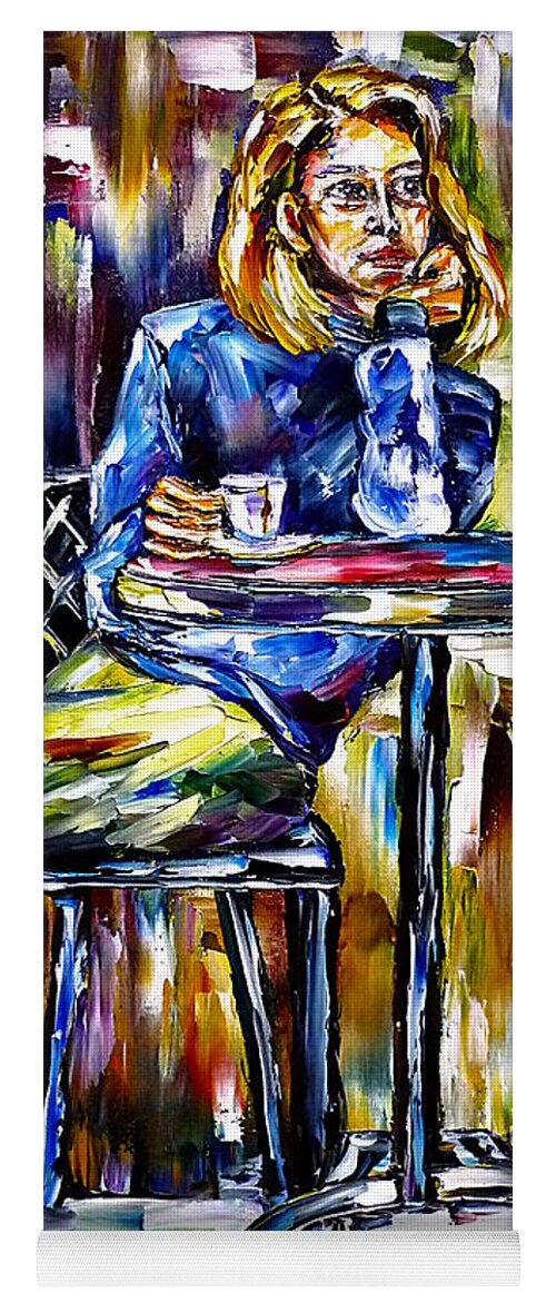 Woman In Cafe Yoga Mat featuring the painting The Espresso Drinker by Mirek Kuzniar