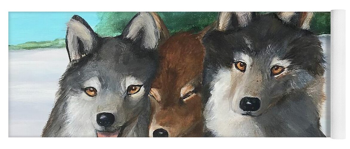 Wolf Yoga Mat featuring the painting The Family by Deborah Naves