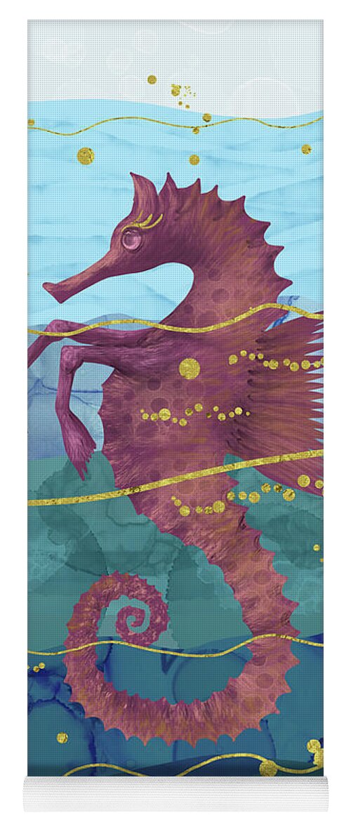 Fantastic Seahorse Yoga Mat featuring the digital art The Fantastic Seahorse in the Ocean - A Surrealist Hippocampus Horse by Andreea Dumez
