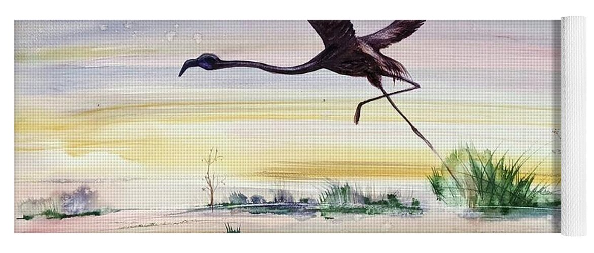 Bird Yoga Mat featuring the painting The flight by Katerina Kovatcheva