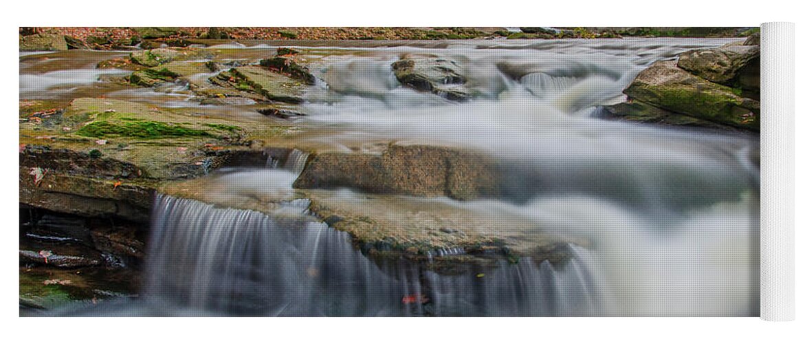 Berea Falls Yoga Mat featuring the photograph The flowing river as color of the season glisten by Carolyn Hall