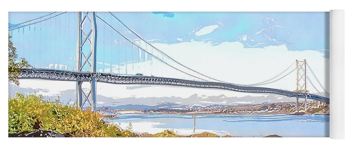 The Forth Suspension Bridge Yoga Mat featuring the digital art The Forth Suspension Bridge by SnapHappy Photos