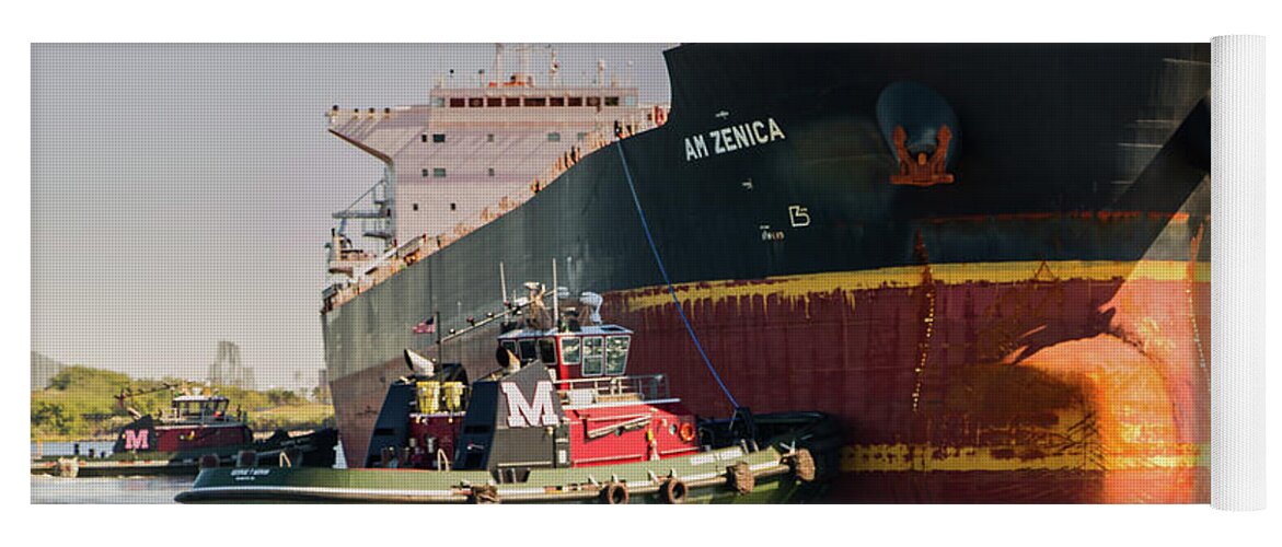 Freighter Yoga Mat featuring the photograph The Freighter and Tugboat by Robert Anastasi