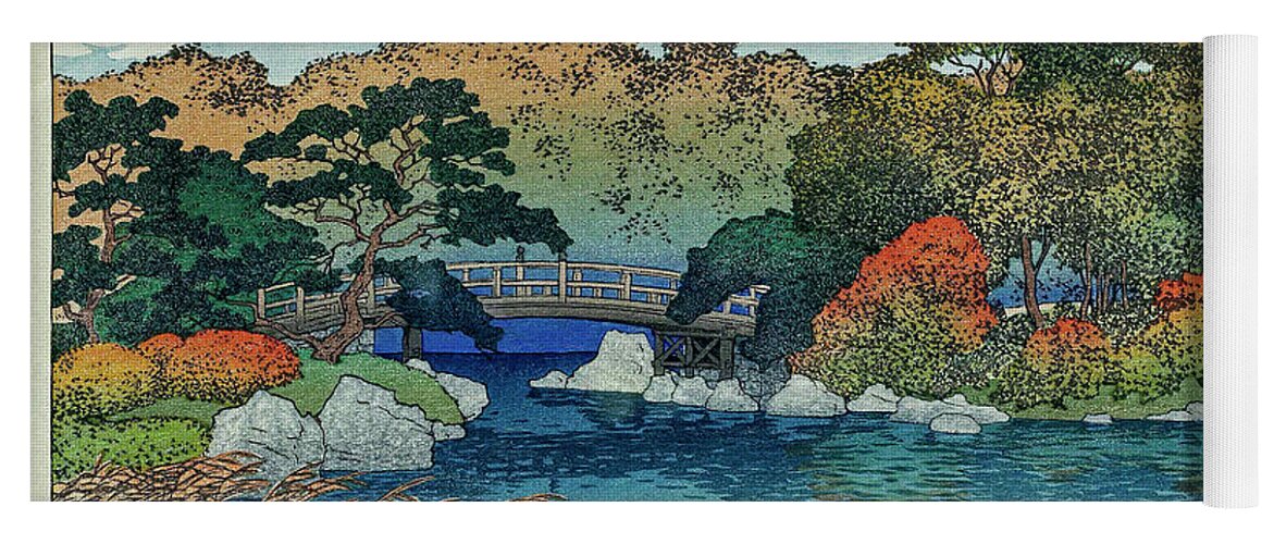 The Garden In Autumn Kawase Hasui (1883–1957) Yoga Mat featuring the painting THE GARDEN IN AUTUMN Kawase Hasui by Artistic Rifki