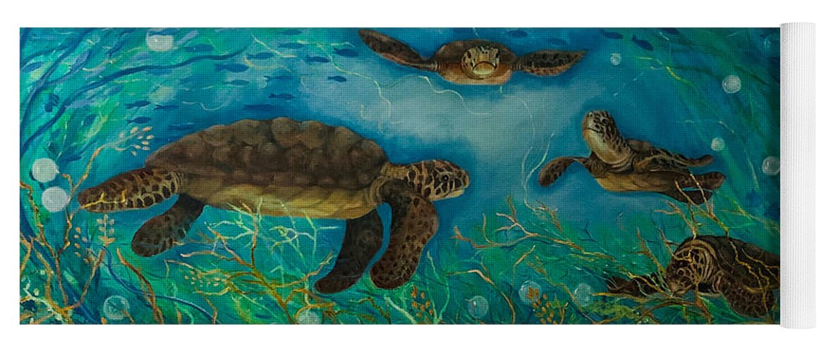 Turtles Yoga Mat featuring the painting The Gathering by Barbara Landry