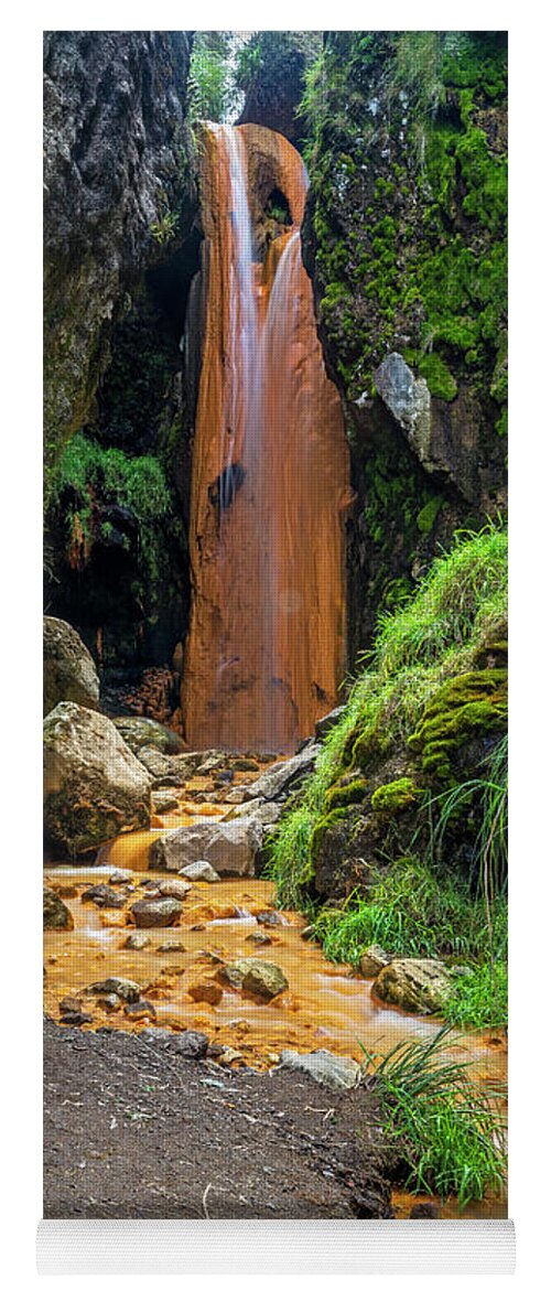 Andes Yoga Mat featuring the photograph The golden waterfall by Henri Leduc