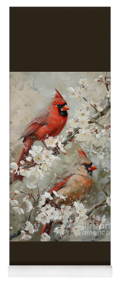Cardinal Yoga Mat featuring the painting The Handsome Cardinal Couple by Tina LeCour