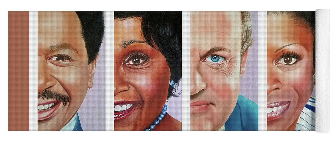 Tv Sitcom Yoga Mat featuring the painting The Jeffersons by Vic Ritchey