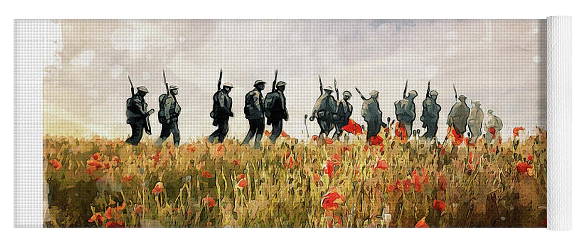 Soldiers And Poppies Yoga Mat featuring the digital art The Last March by Airpower Art